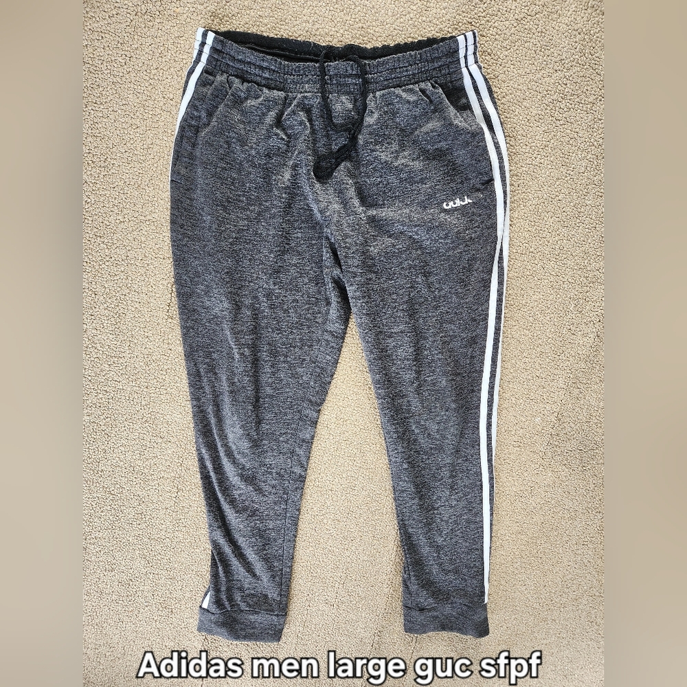 adidas Men's Dark Gray Sweatpants with White Stripes